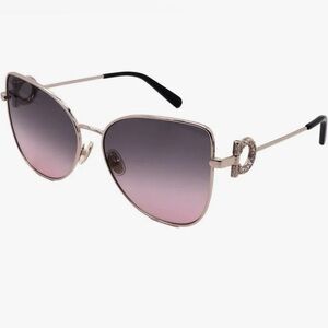 Salvatore Ferragamo Silver Frame Sunglasses with Pink-to-Gray Gradient Lenses